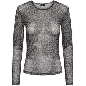 PIECES Pcninni Ls Mesh Top Noos Bc shirt met lange mouwen voor dames, zwart/Aop: leo, XL