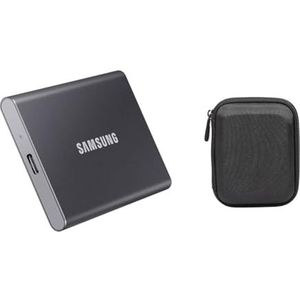 Samsung Portable SSD T7 1TB externe SSD Grijs (Titan Gray) & Amazon Basics Beschermhoes externe harde schijf, hard, geschikt voor My Passport Essential
