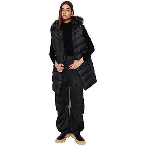 Trendyol Dames regular fit puffer geweven vest met capuchon, zwart, M, Zwart, M