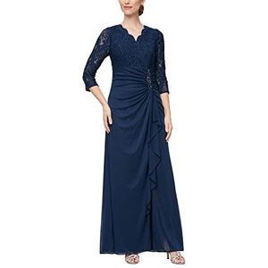 Alex Evenings lange kanten jurk voor dames, met empire-taille, jurk voor speciale gelegenheden, marineblauw, kant, petite, 42 petite, Marineblauw kant Klein, 42 NL Klein