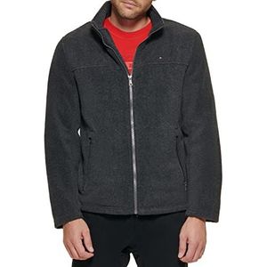 Tommy Hilfiger Klassieke polarfleecejas voor heren, met ritssluiting aan de voorkant, normale maten, fleecejas, donkergrijs, S