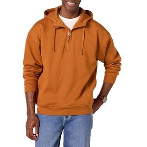 Amazon Essentials Heren Quarter-Zip Oversized Fit Hooded Sweatshirt, Caramel, Large