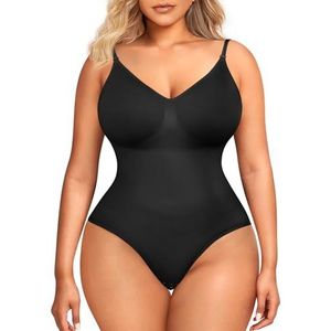 BRABIC Bodysuit voor vrouwen, naadloze buikcontrole, shapewear, mouwloze tanktops, bodyshaper, Zwarte String, X-Large/XX-Large