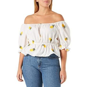 myMo Geborduurde cropped blouse voor dames, wit, geel, L