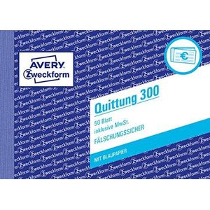 Avery Zweckform 300 kwitantieblok (A6 dwars, 50 vellen, onvervalsbaar, inclusief btw, met 1 vel blauw papier, voor Duitsland en Oostenrijk) wit