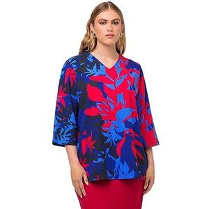 Ulla Popken Dames V-hals met bloemenprint T-shirt, titaniumblauw, 62/64 Grote maten