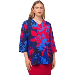 Ulla Popken Dames V-hals met bloemenprint T-shirt, titaniumblauw, 58/60 Grote maten