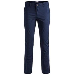 Heren JACK & JONES Chino Broek Stretch Pantalon Smal Model - Slim Fit Look JPSTMARCO JJBOWIE., Colour:Navy, Pant Size:32W / 30L, Beenlengte:L30