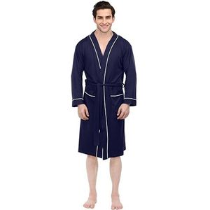 NY Threads Heren gebreide badjas lichtgewicht zomer katoen mix badjas, marineblauw, L