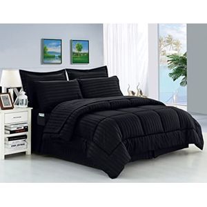 Elegant Comfort Bed-in-a-Bag 8-delig dekbed, katoen, zwart, koningin