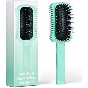 TOZKZO Krullende haarborstel, ergonomisch handvat voor golvend haar, voorkomt breuk en beschadiging, perfect krullend effect, stuiterende krulborstel voor nat en droog kammen en stylen - groen