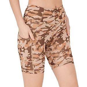 LOS OJOS Camo Fietsbroek voor dames, hoge taille, buikweg, camouflage, workout leggings voor vrouwen, beige-kaki, L