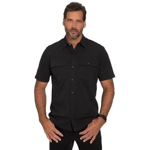 JP 1880, Herenshirt, grote maten, jersey-shirt, halflange mouwen, kent-kraag, modern fit, zwart, 6XL