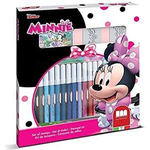 Multiprint Set van 2 kinderstempels en 18 kleurrijke viltstiften Disney Minnie Mouse, Made in Italy, stempelset voor kinderen, van hout en natuurlijk rubber, niet-giftige inkt, wasbaar, cadeau-idee