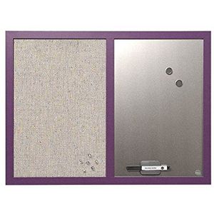 Bi-Office Combitbord lavander, prikbord en whiteboard, parelkleuren textieloppervlak en zilver magnetisch, paars MDF frame 22 mm dik, 60 x 45 cm
