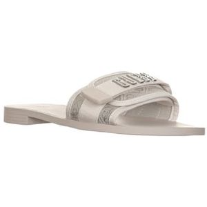GUESS Elyze platte sandaal voor dames, Licht Natuurlijk Zilver 110, 36 EU
