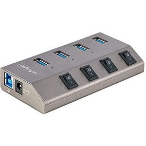 StarTech.com 4-Port Self-Powered USB-C Hub met Individuele On/Off Schakelaars, 3.0 Expansion Hub met Power Supply, USB-C naar USB-A Hub, USB Type C Hub met BC 1.2 (5G4AIBS-USB-HUB-EU),Space Gray