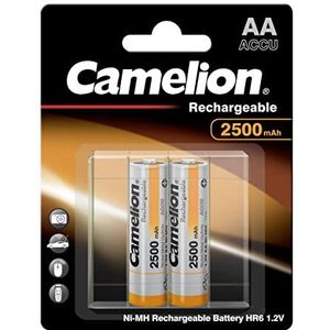 Camelion 17025206 - Ni-MH oplaadbare batterijen AA / HR6, 2 stuks, capaciteit 2500 mAh, oplaadbaar, krachtige wegwerpbatterijen voor elektronische apparaten voor optimale energievoorziening
