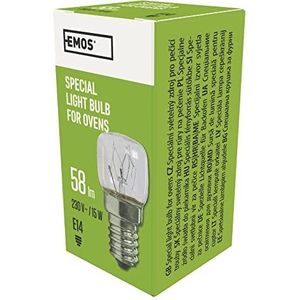 EMOS 15 W gloeilamp voor oven tot 300 °C, fornuislamp met E14-fitting, helderheid 58 lm, 230 V, afmetingen 23 x 45 mm, doorzichtig