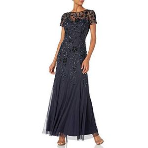 Adrianna Papell Dames Godetjurk met Bloemenkralen, Blauw, 10