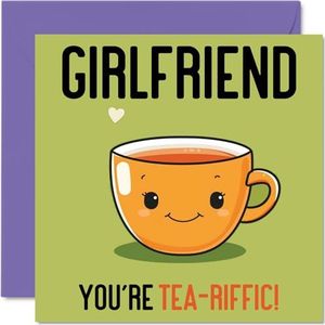 Verjaardagskaarten voor vriendin - Tea-riffic - Grappige gelukkige verjaardagskaart voor vriendin van vriend, partnerverjaardagscadeaus, 145 mm x 145 mm grap-wenskaarten voor vrouwen haar