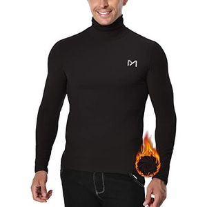 MEETYOO Thermisch onderhemd voor heren, lange mouwen, wol, ski, thermoshirt, winter, reizen, T-shirt, Zwart, XL