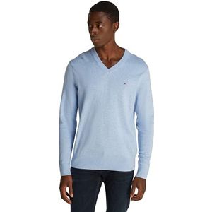 Tommy Hilfiger Heren PIMA ORG CTN kasjmier V-hals MW0MW28047, pullovertrui, blauw, S, Blauw (Vessel Blue Heather), S