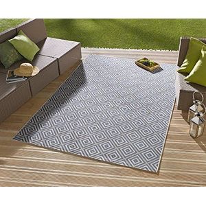 NORTHRUGS Binnen en buiten tapijt, geruit, 140 x 200 cm, weerbestendig, modern, geometrisch patroon, geruit, all-over design, loper voor balkon, terras, tuin, serre, woonkamertapijt, waterdicht, blauw