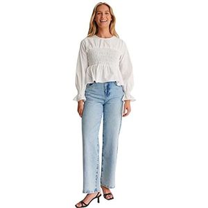 NA-KD Gesmokte Peplum-blouse voor dames, Wit, 64