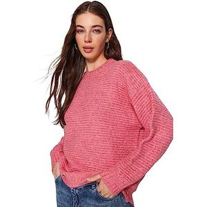 Trendyol FeMan Regular fit Basic ronde hals gebreide trui, gedroogde roze, S, Gedroogde roos, S