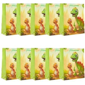 Idena 30480-10 - Dino geschenktasjes, 10 stuks, geschenktasje in de maat 25 x 34 x 9 cm, papieren tasjes met dino print