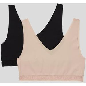 KARL LAGERFELD Dames Ultralichte Bralette Met Karl-Logo (Set van 2), Zwart/Beige, M