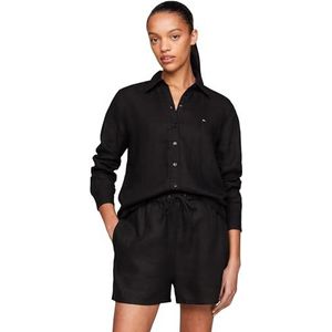 Tommy Hilfiger Dames linnen ontspannen overhemd Ls Casual shirts, zwart, 40, Zwart, 66