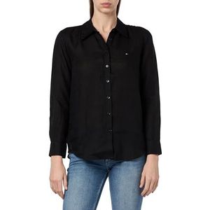 Tommy Hilfiger Dames linnen ontspannen overhemd Ls Casual Shirts, zwart, 44, Zwart, 70
