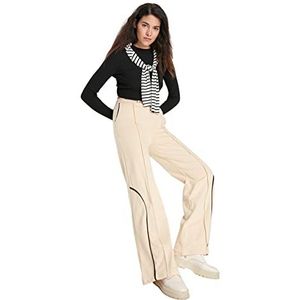 TRENDYOL Heren joggingbroek met hoge tailleband en pluche voor dames, Beige, L