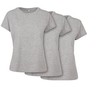 Build your Brand Dames T-Shirt Ladies Box Tee 3-Pack Heather Grey L, Heather Grey, L