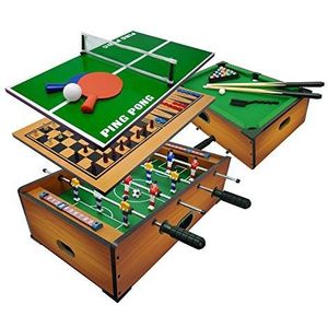 Sport One Voetbal en biljart, 6-in-1 bordspel, tafelvoetbal, afmetingen 51 x 31 x 16 cm, kaart met bordspellen: tafeltennis, schaken, dame, backgammon, hout