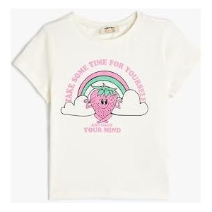 Koton Girls's Crew Neck Short Sleeve Fruit Gedrukt T-shirt, ecru(010), 11-12 Jaar