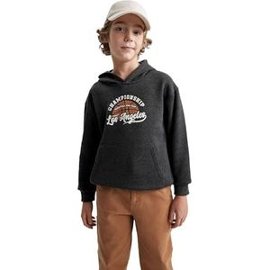 DeFacto Sweatshirt met capuchon voor jongens, Antraciet melange, 4-5 Jaar