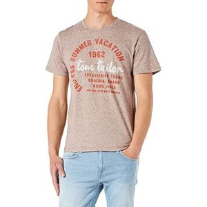 TOM TAILOR Uomini T-shirt met print 1031636, 29819 - Beige Brown Inject With Neps, XXS