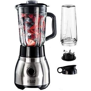 Russell Hobbs 2-in-1 Blender Smoothie Maker (1,5 L Glazen Kan & 0,6 L To-Go Drinkfles Incl. Deksel, Vaatwasmachinebestendig, Pulse / Ice Crush-Functie BPA-vrij) 23821-56 [Energy Klasse A+++]