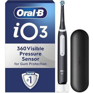 Oral-B iO3 elektrische tandenborstels volwassenen, 1 tandenborstelkop en reiskoffer, 3 modi met tanden bleken, 2-pins UK-stekker, zwart