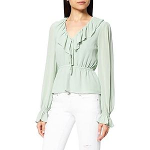 NA-KD Dames ruches V-hals chiffon blouse, Groen, 34