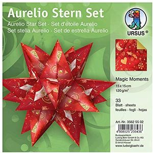Ursus 35625502 - vouwbladen Aurelio Star Magic Moments Star Night, rood/goud, 33 vellen, van creatief papier 120 g/m², ca. 15 x 15 cm, aan beide zijden bedrukt, met afwerking, ideaal als
