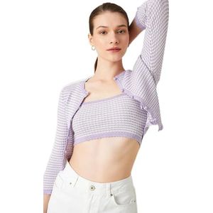 Koton Dames crop cardigan 3/4 mouw knoop gebreid, Paars design (3D7), M