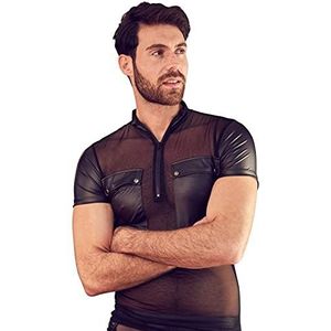 NEK Heren Shirt M - nauwsluitende fetish shirt voor mannen, glanzende wetlook, opgestikte borstzakken, nauwsluitend, zwart, 205 g