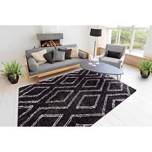 One Couture Shaggy tapijt hoogpolig Berber geruit design modern woonkamer tapijten zwart woonkamertapijt eetkamertapijt tapijtloper gang loper, grootte: 80cm x 150cm