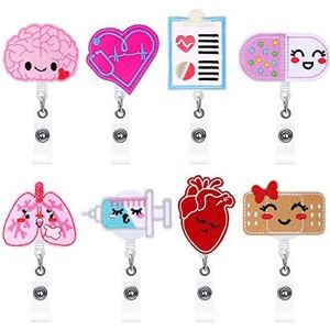 8 stuks Verpleegster Badge Rollen Leuke Vilt Intrekbare Badge Reels Thema Houders Pediatrisch Cadeau voor Verpleegkundigen Artsen ID Naam Kaarten Lanyards Vakantie (Mooie Stijl)