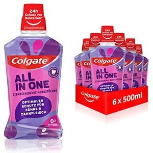 Colgate Mondspoeling All In one, 6 x 500 ml, voor onmiddellijke en langdurige frisheid en bescherming van cariës, antibacteriële mond- en tandreiniging zonder alcohol, voor optimale bescherming