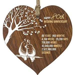 Stuff4 80e trouwdag houten hartplaat, donker houten bord aandenken, vieren eiken verjaardag vrouw man vriend vriendin, plaque met citaten geschenken van de kinderen